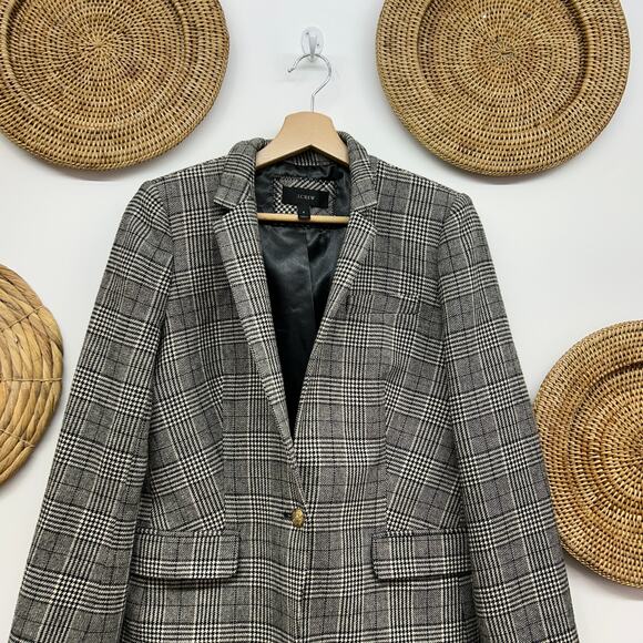J. Crew Black White Preppy Houndstooth Wool Blend Lapel Blazer Jacket Business 8 - Picture 3 of 7